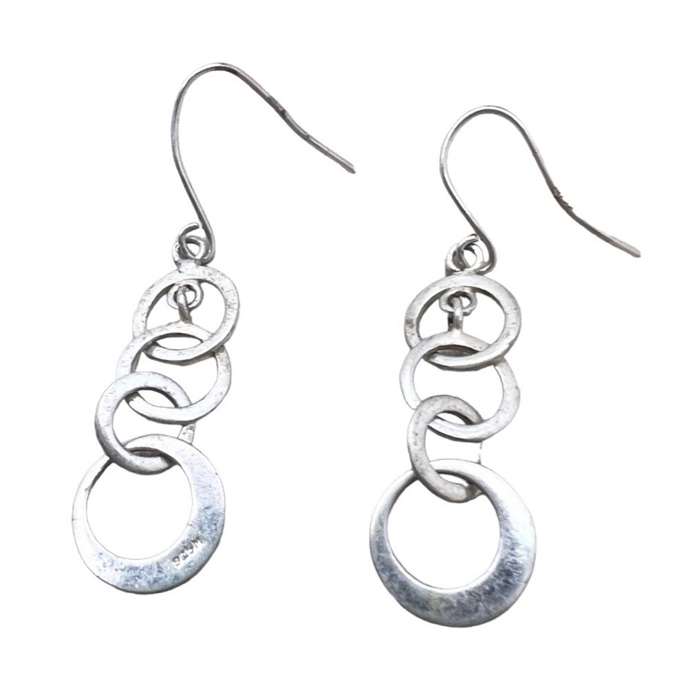 925 Silver tone concentric ring dangle drop earrings